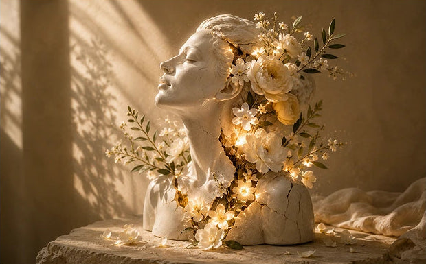 Floral sculpture representing authentic beauty